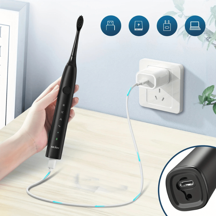 Rechargeable Sonic Electric Toothbrush with Timer 8 Replacement Heads and Travel Case