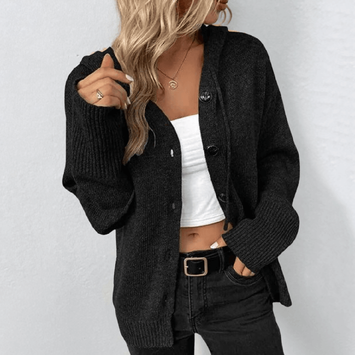 Women’s Knit Cardigan – Warm Button-Down with Puffer Detail