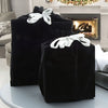 Reusable Black Plush Velvet Gift Bag with Satin Ribbon Drawstring and Ruffled Top