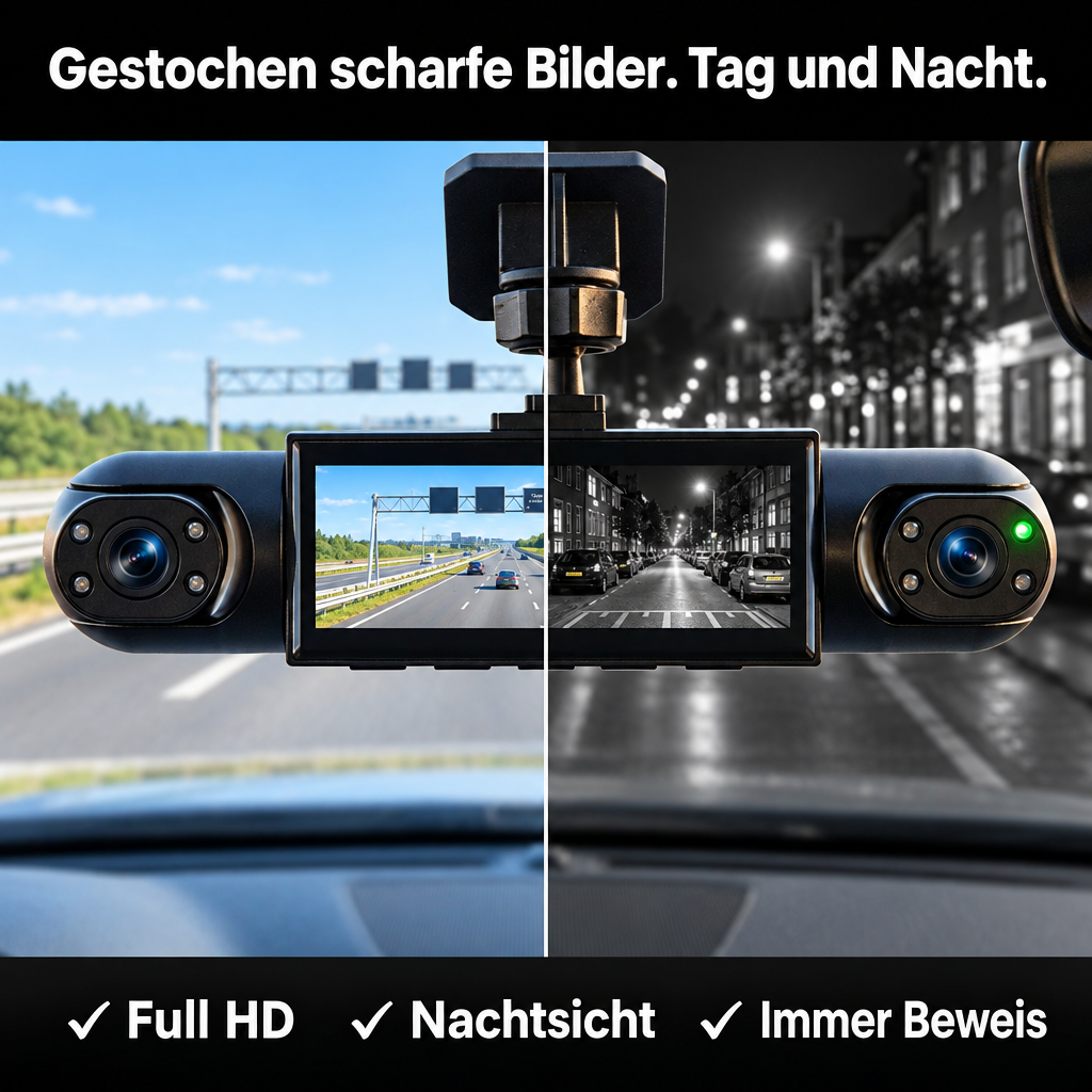 360° Dash Cam with 4 Cameras, GPS Timestamp and Night Vision