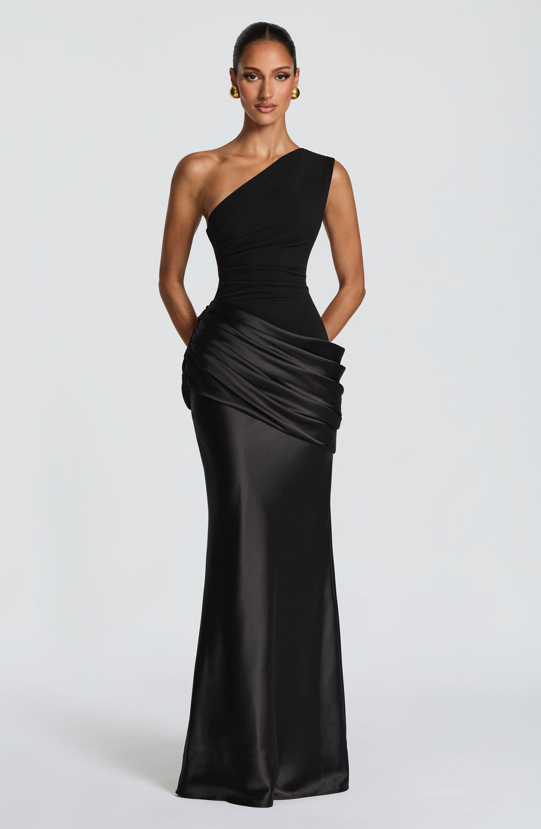 Abbey One-Shoulder Satin Maxi Dress