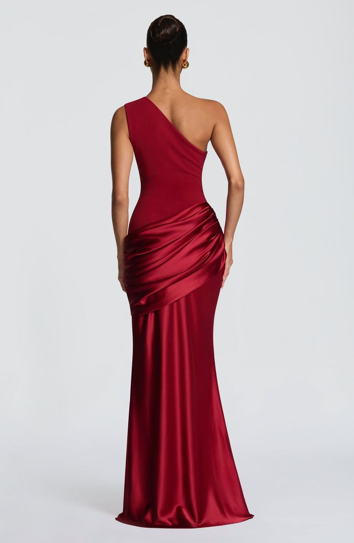Abbey One-Shoulder Satin Maxi Dress