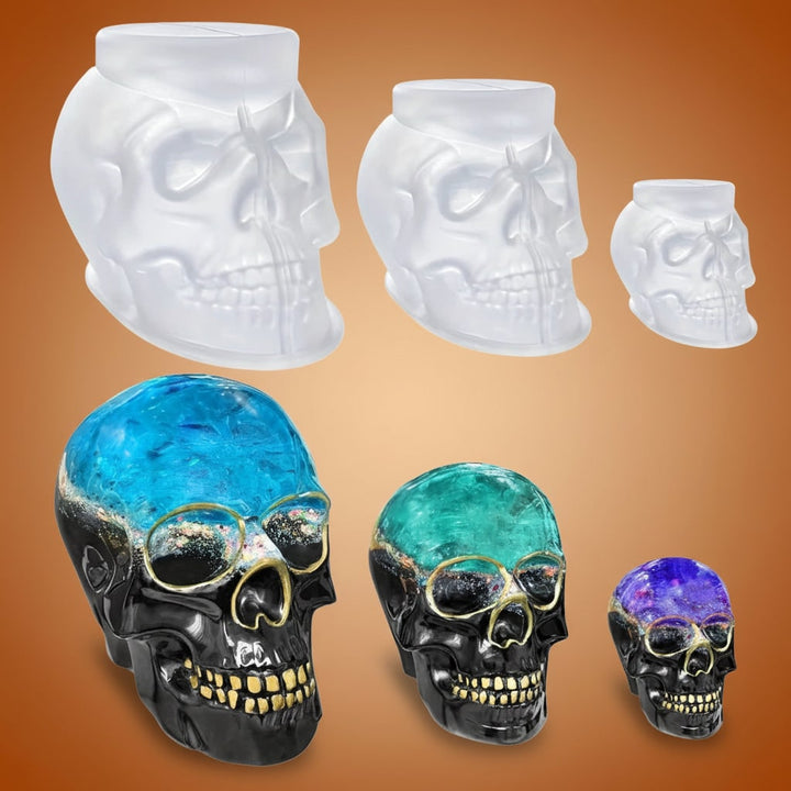 Halloween 3D Skull Silicone Mold Set of 3 with Detailed Design for Resin Casting and Candle Making