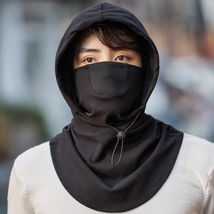 Windproof face mask with hood and neck warmer for cycling