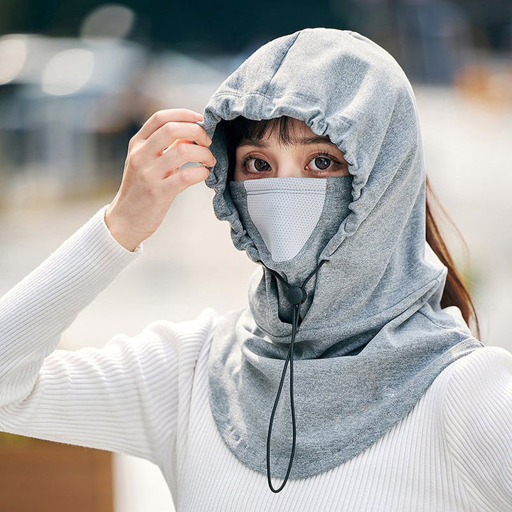 Windproof face mask with hood and neck warmer for cycling