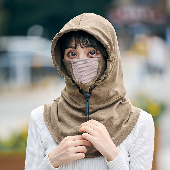 Windproof face mask with hood and neck warmer for cycling