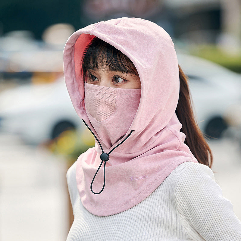 Windproof face mask with hood and neck warmer for cycling