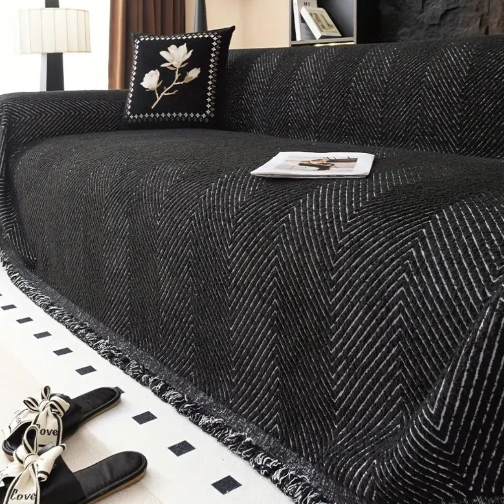 Sofa Throw Blanket Couch Woven Herringbone with Fringed Tassels Decorative