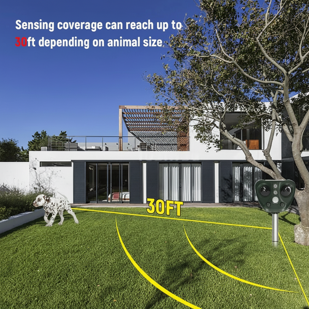 Solar Ultrasonic Animal Repeller with Motion Sensor and LED Indicator