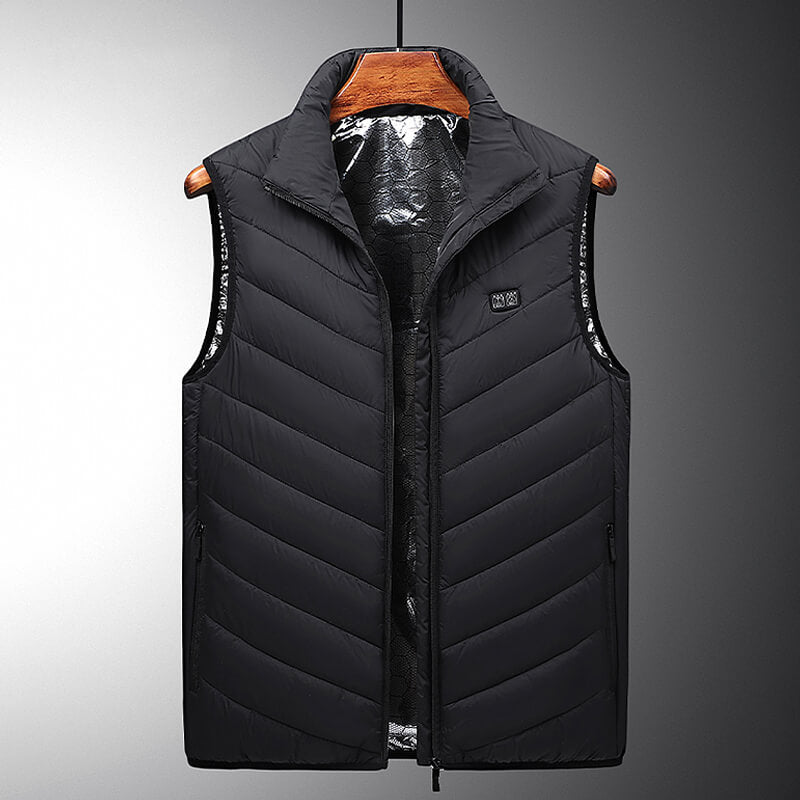 Heated gilet with 13 heat zones and carbon fibre