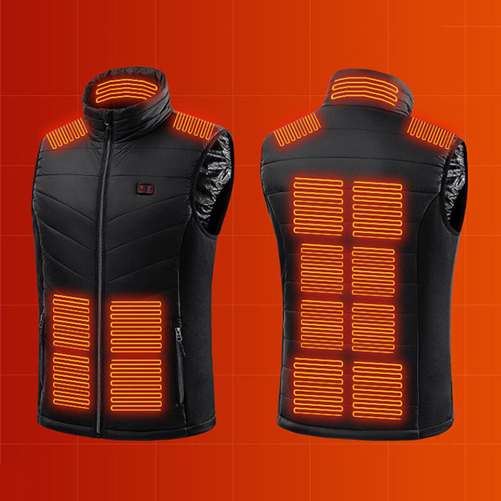Heated gilet with 13 heat zones and carbon fibre