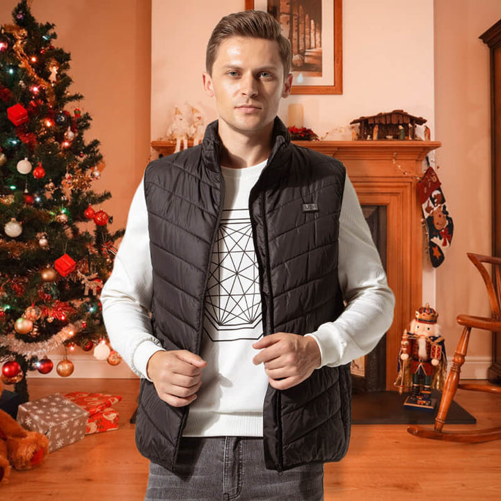 Heated gilet with 13 heat zones and carbon fibre