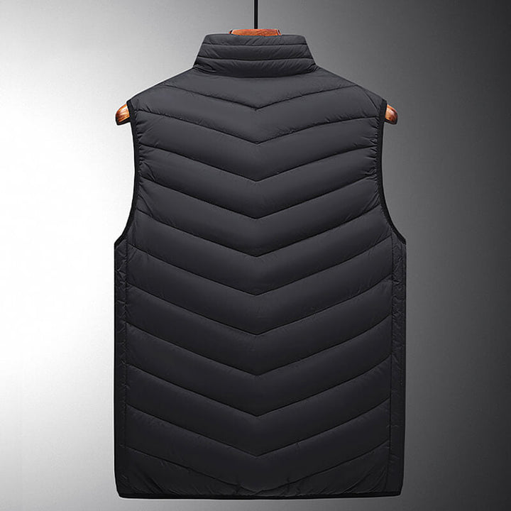 Heated gilet with 13 heat zones and carbon fibre