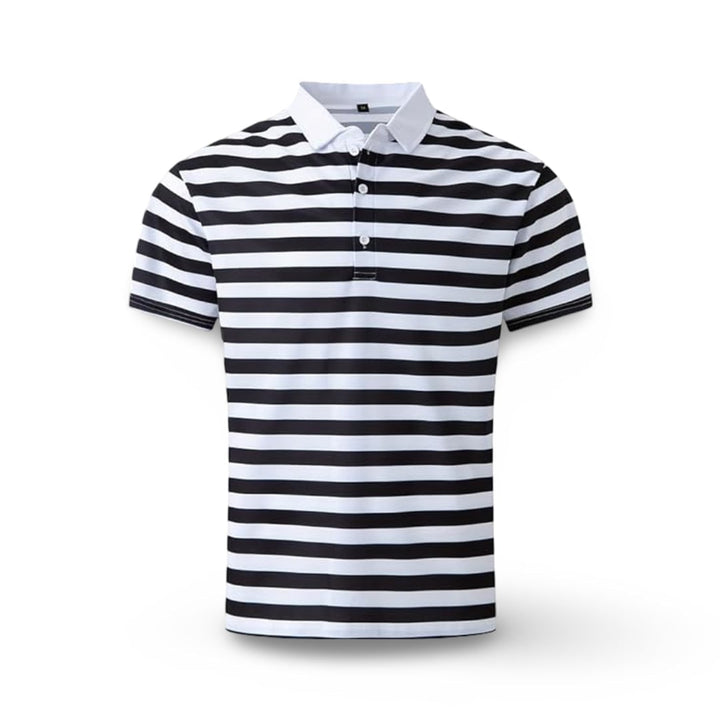 Striped Polo Shirt Mens Short Sleeve Casual Button Up Collar Regular Fit