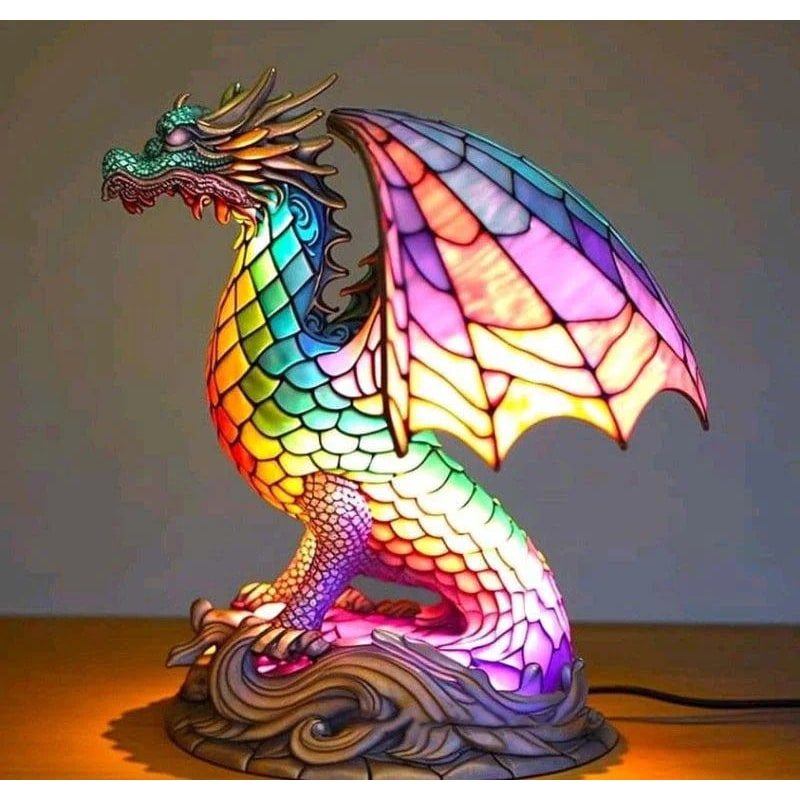 Animal Table Lamp with Stained Glass Mosaic Design and Decorative Light
