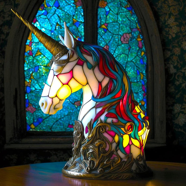 Animal Table Lamp with Stained Glass Mosaic Design and Decorative Light