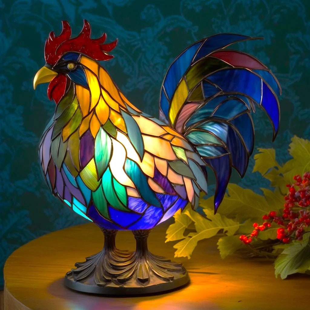 Animal Table Lamp with Stained Glass Mosaic Design and Decorative Light