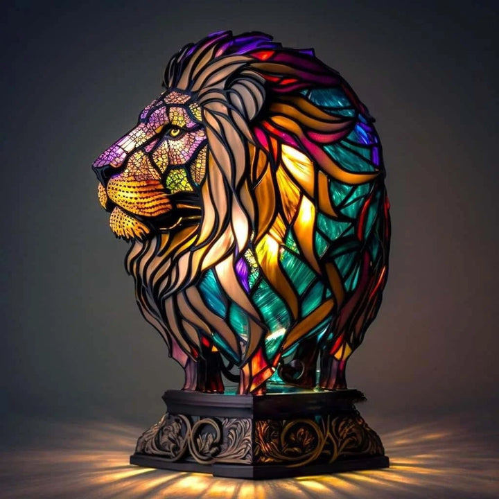 Animal Table Lamp with Stained Glass Mosaic Design and Decorative Light