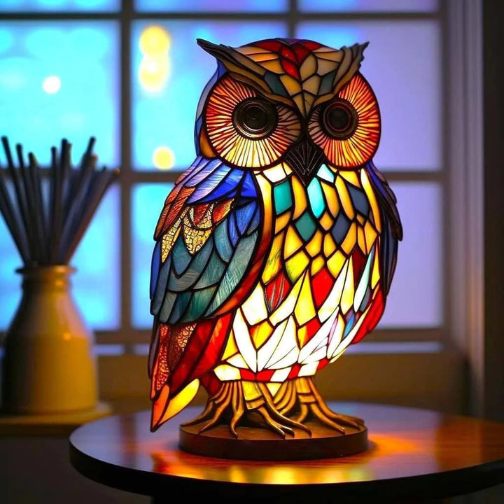 Animal Table Lamp with Stained Glass Mosaic Design and Decorative Light