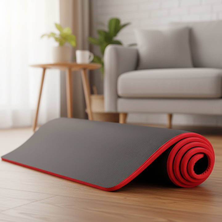 Thick Non-Slip Yoga Mat with Ribbed Surface and Fabric Border 10mm Cushioned Exercise