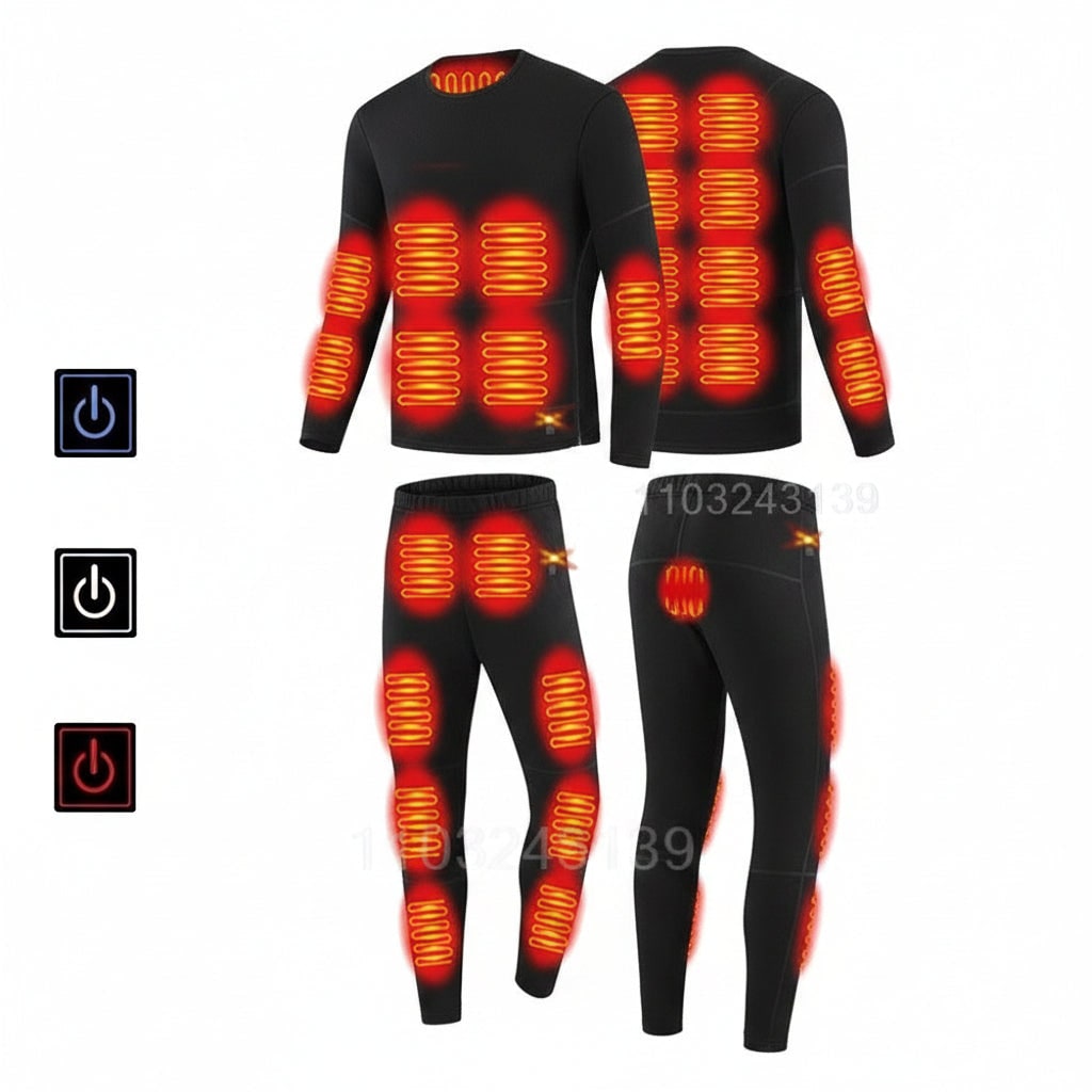 USB-heated thermal underwear with heat zones