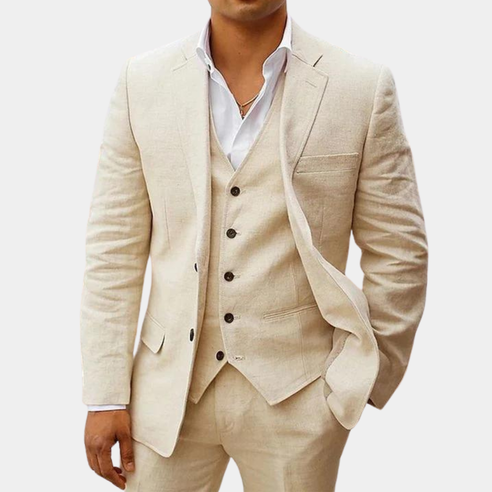 Men's Three-Piece Tailored Suit with Lapel Jacket, Waistcoat and Trousers