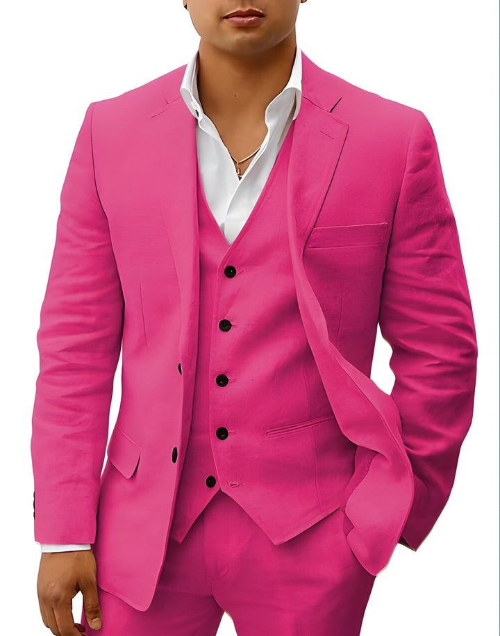 Men's Three-Piece Tailored Suit with Lapel Jacket, Waistcoat and Trousers