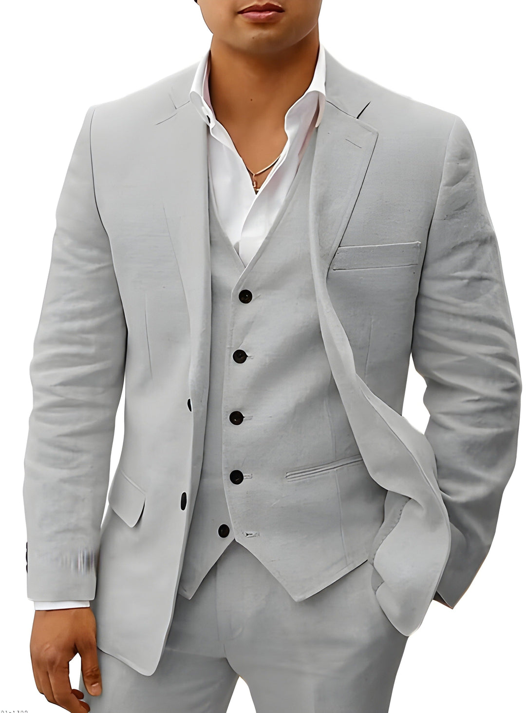 Men's Three-Piece Tailored Suit with Lapel Jacket, Waistcoat and Trousers