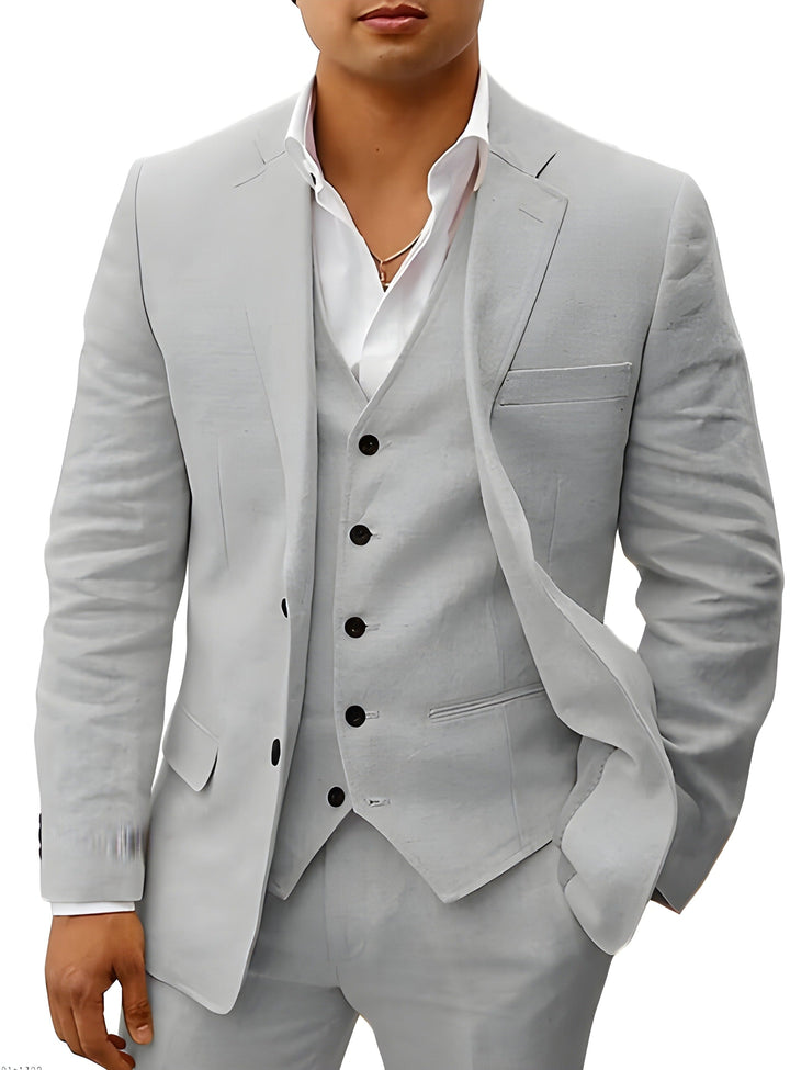 Men's Three-Piece Tailored Suit with Lapel Jacket, Waistcoat and Trousers