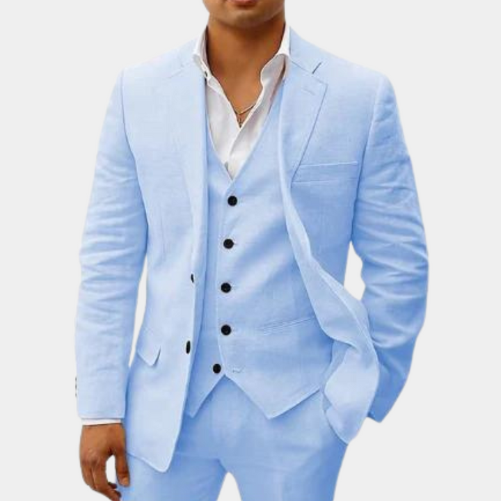 Men's Three-Piece Tailored Suit with Lapel Jacket, Waistcoat and Trousers