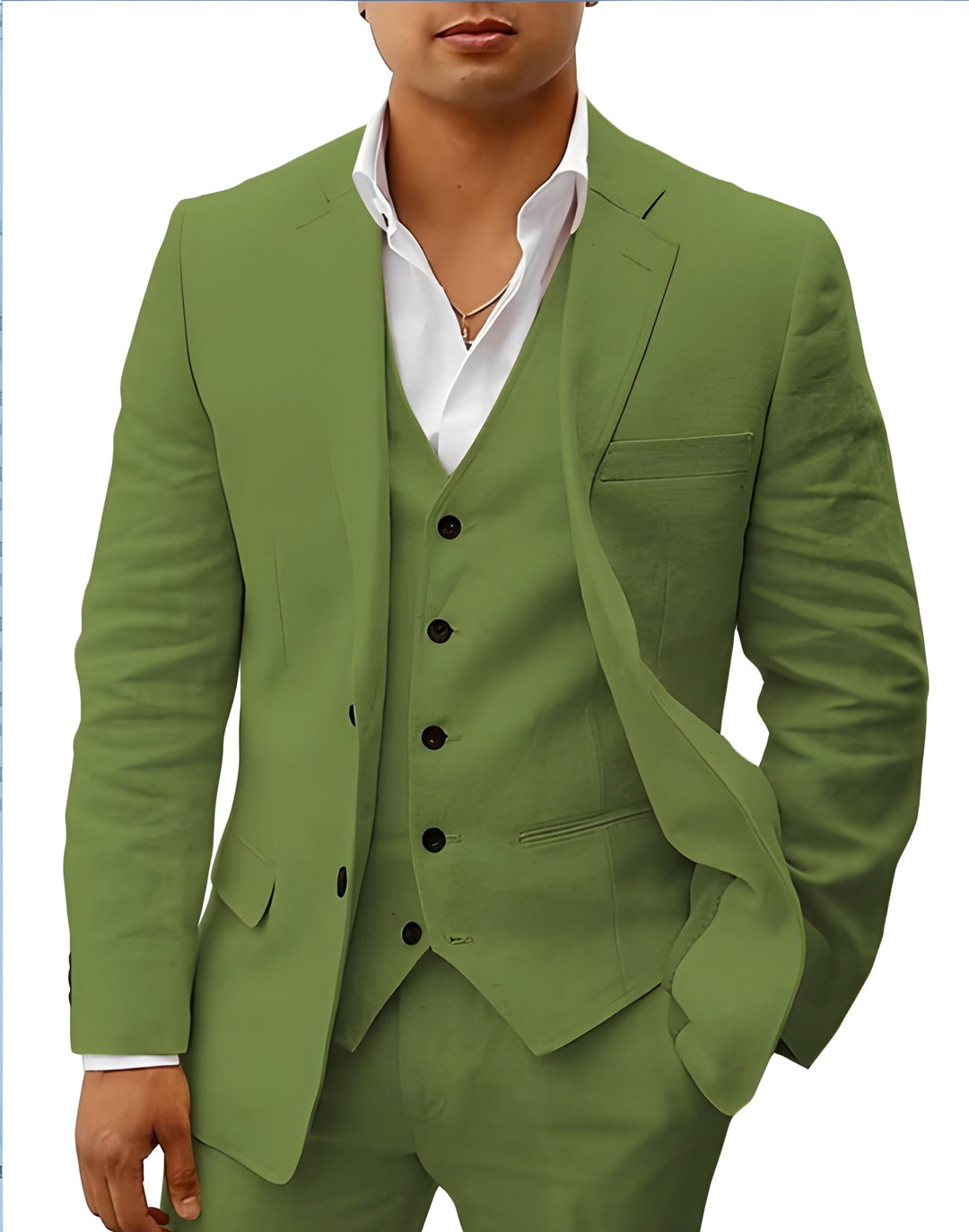 Men's Three-Piece Tailored Suit with Lapel Jacket, Waistcoat and Trousers