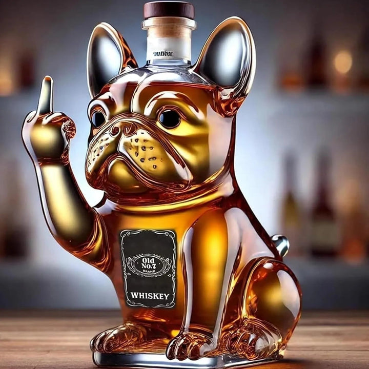 Whiskey Decanter Glass Novelty French Bulldog Cork Stopper