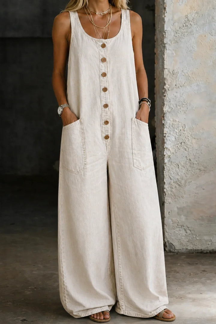 Denim Wide-Leg Dungarees with Button Front