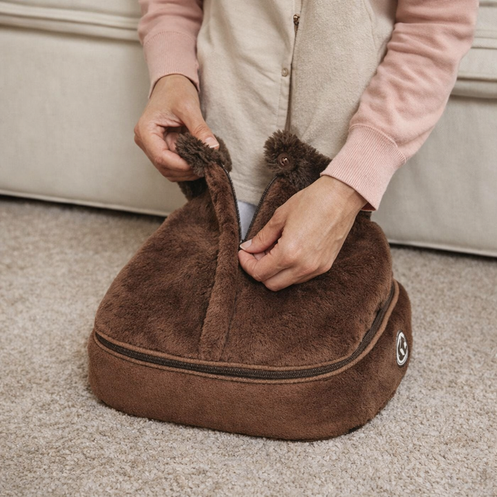Plush foot warmer with shiatsu vibration and heat