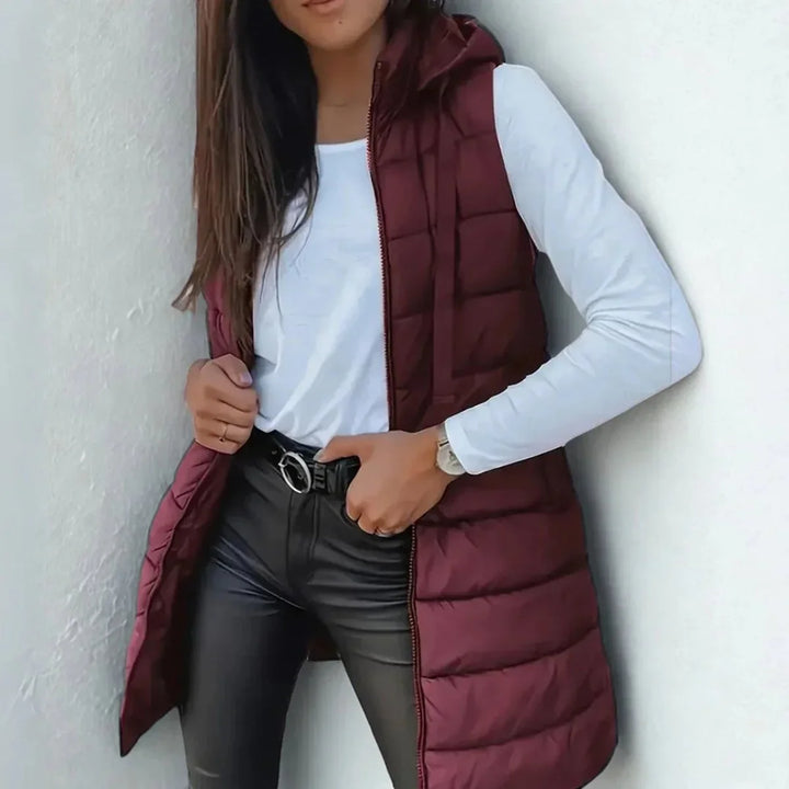 Longline Hooded Sleeveless Puffer Gilet