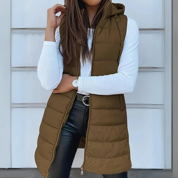 Longline Hooded Sleeveless Puffer Gilet