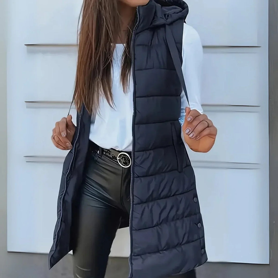 Longline Hooded Sleeveless Puffer Gilet
