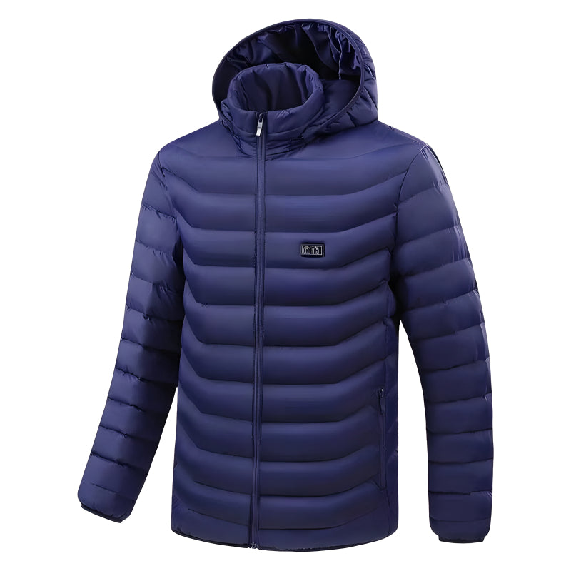 Heated unisex jacket with 9 heating zones and detachable hood