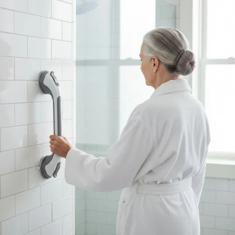 Suction grab handle for the shower, drill-free bathroom safety handle, 15.7 inch