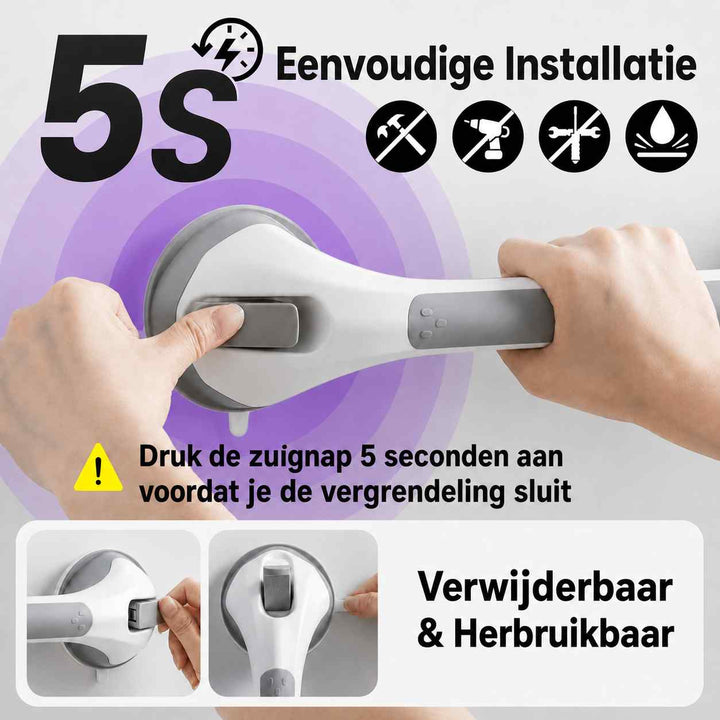 Suction grab handle for the shower, drill-free bathroom safety handle, 15.7 inch