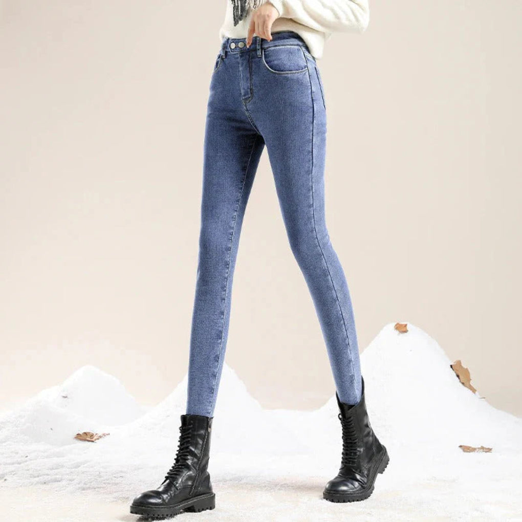 High-Waist Women's Winter Jeans Lined for Cold Days