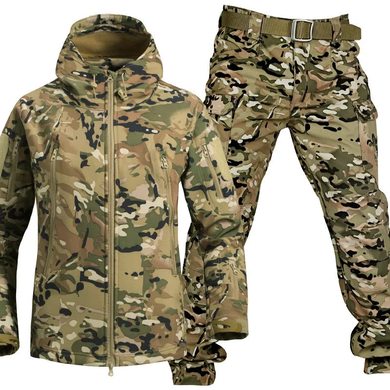 Waterproof Windproof Fleece-Lined Outdoor Jacket and Trousers Set